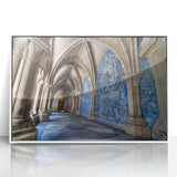 Mid-century modernist art depicting Porto, Portugal in acrylic on a white framed canvas, suitable for nursery wall art.