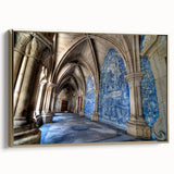 Framed canvas featuring a vintage-style landscape painting of Porto, Portugal with muted gold and black tones.