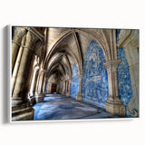 Vintage poster art of Porto, Portugal in vibrant colors on a white-framed canvas, ideal for living room decor.