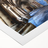 Art deco poster of Porto, Portugal, featuring muted blue and beige tones on rolled canvas, suitable for dining room decor.