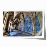 Porto, Portugal cityscape in muted watercolor tones on a rolled print, suitable for dining room wall art.