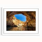 Textured abstract art print depicting a serene European landscape in soft earth tones, framed and matted.