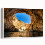 Vintage poster art of a European scenery in Portugal, featuring colorful art on a large framed canvas.