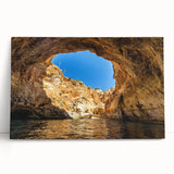 Black and white photograph of a European coastal town on large stretched canvas, ideal for kitchen wall art.