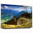 Acrylic print of a Romanian landscape in muted greens and blues, suitable for bedroom or dining room decor.