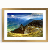 Abstract art print of a European scenery in Romania, featuring muted earth tones on a framed canvas.