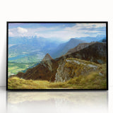 Large abstract wall art depicting a Romanian landscape in muted earth tones on a framed acrylic.