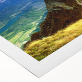 Art Deco poster of a Romanian landscape in muted earth tones on a rolled canvas, suitable for dining room decor.