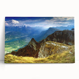 Black and white photograph of a European street scene on stretched canvas, ideal for kitchen wall art.