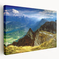 Large canvas print of a Romanian landscape, featuring verdant hills and a clear sky, ideal for kitchen wall art.