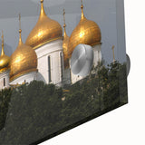 Large abstract depiction of Moscow in acrylic glass, using mid-century modernist style, ideal for dining room art.