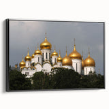 Black and white framed canvas featuring a vintage poster art of Moscow landscape, ideal for bedroom wall decor.