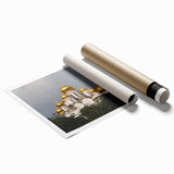 Extra large rolled print of Moscow scenery with floral elements in soft hues, ideal for classy bathroom wall art.