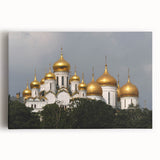 Black and white large art print of Moscow skyline on stretched canvas, ideal for kitchen wall art or bedroom decor.