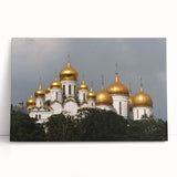 Black and white stretched canvas of Moscow cityscape, large art suitable for kitchen wall decor.