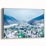 Landscape art painting of Sochi, featuring colorful buildings and black sky on framed canvas, suited for office decor.