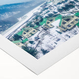 Art deco poster of Sochi scenery in muted blue and beige tones on rolled canvas, suitable for dining room wall art.