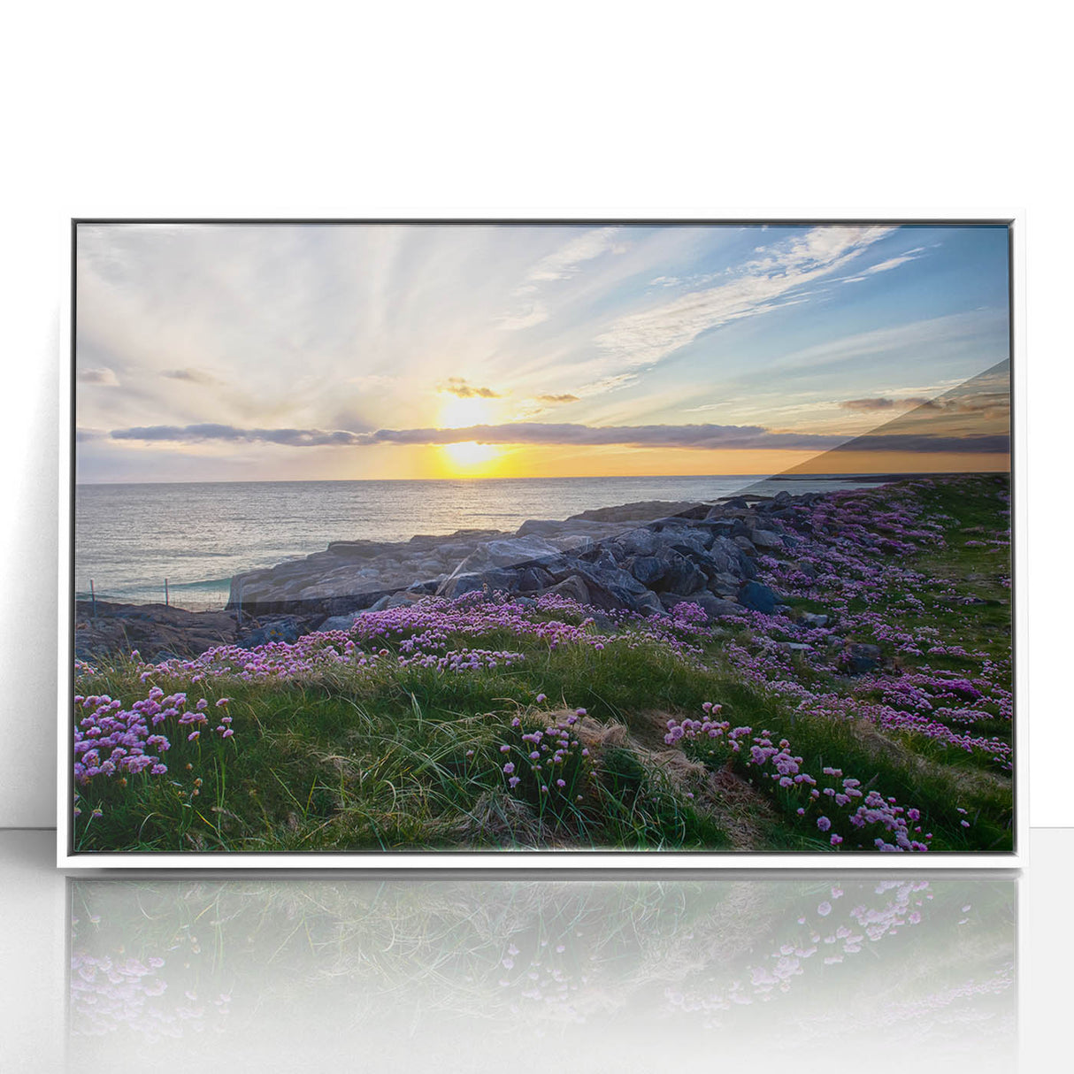 Mid-century modernist art depicting a serene Scottish landscape in muted earth tones, framed acrylic.