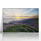 Mid-century modernist art depicting a serene Scottish landscape in muted earth tones, framed acrylic.