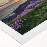 Art deco poster of a scenic Scottish landscape on rolled canvas, featuring muted earth tones, ideal for dining room wall art.