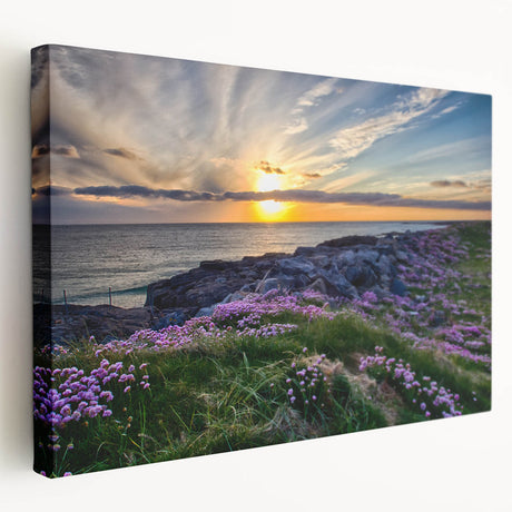 Landscape painting of a Scottish loch with muted green and blue tones on stretched canvas, suitable for kitchen wall art.