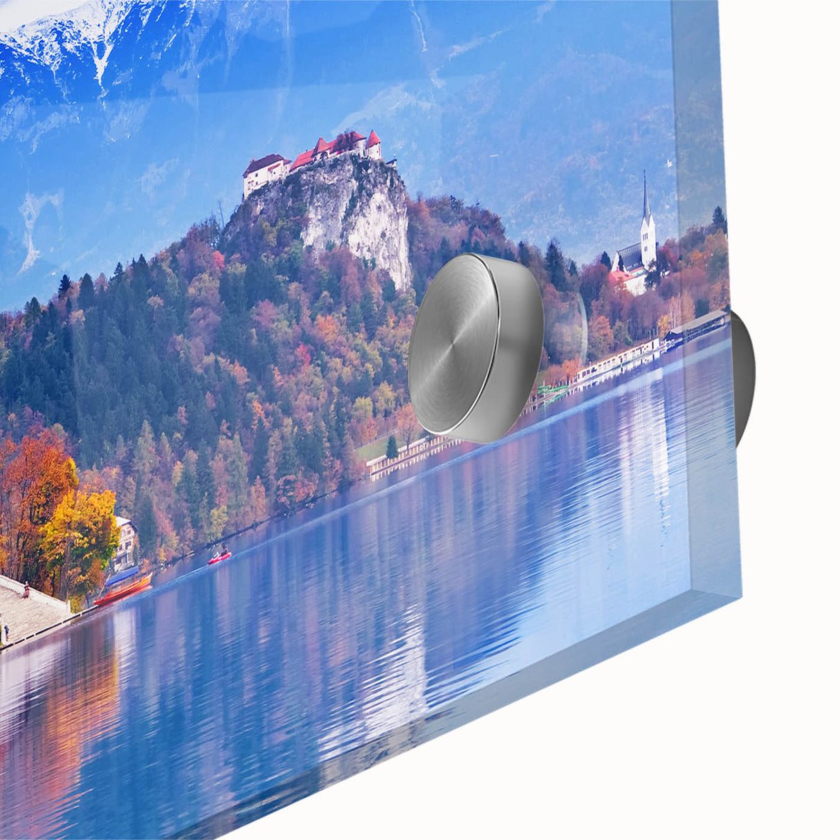Large abstract wall art depicting a Slovenian landscape in muted earth tones on acrylic glass.