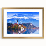 Textured art depicting an abstract European scenery in muted earth tones, framed with a gold mat, suitable for bedroom decor.