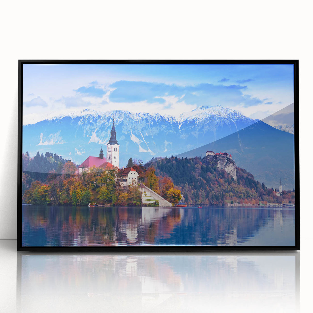 Large abstract wall art depicting a Slovenian landscape in muted earth tones on a framed acrylic.