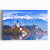 Black and white stretched canvas of a scenic Slovenian landscape, ideal for kitchen wall art.