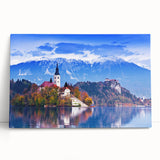 Black and white photograph of a European landscape on stretched canvas, ideal for kitchen wall art or bedroom ambiance.