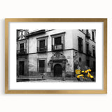 Textured abstract art print of Andalucía scenery in muted earth tones, framed in gold, ideal for bedroom art.