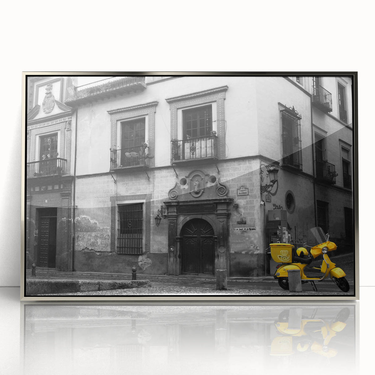 Framed acrylic print of Andalucia, Spain scenery in art deco style with muted earth tones, ideal for modern art wall decor.