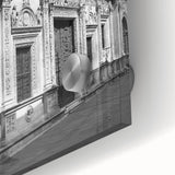 Large abstract depiction of Barcelona on acrylic glass, featuring muted earth tones, ideal for dining room art.