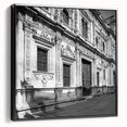 Black and white wall art of Barcelona landscape on framed canvas, ideal for bedroom decor.