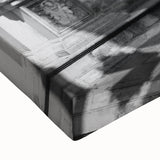 Large art of a black and white Barcelona landscape on stretched canvas, ideal for bedroom wall decor.