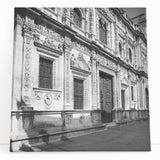 Black and white stretched canvas of Barcelona streetscape, ideal for kitchen wall art.