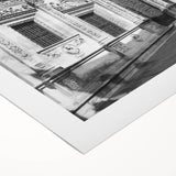 Art deco poster of Barcelona skyline in muted earth tones on rolled canvas, ideal for dining room wall art.