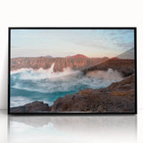 Large abstract wall art depicting a European scenery, rendered in muted earth tones on a framed acrylic.