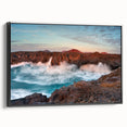 Black and white framed canvas featuring a vintage landscape of the Canary Islands, ideal for bedroom decor.