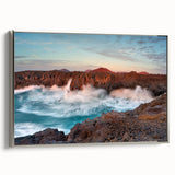 Landscape art painting of a Spanish Canary Island scenery in vibrant colors on a framed canvas, ideal for living room decor.