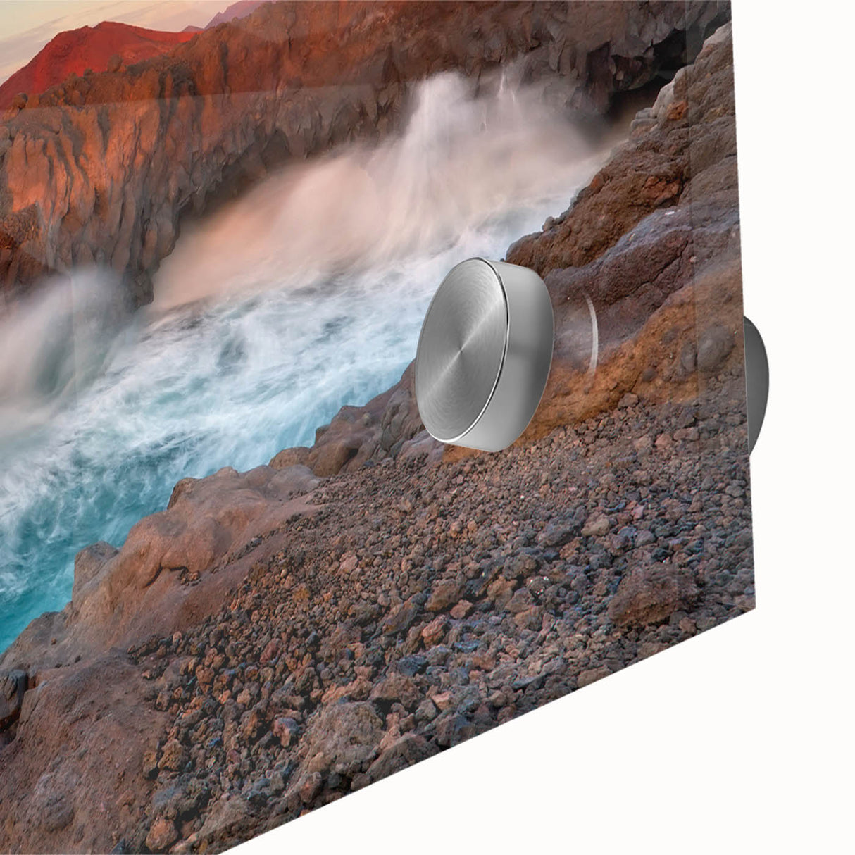 Large abstract wall art depicting a scenic Canary Islands view in muted earth tones on acrylic glass.