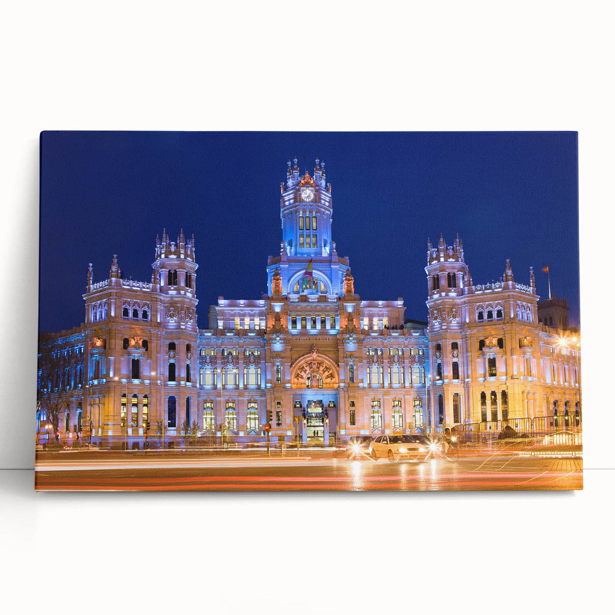 Black and white stretched canvas of Madrid cityscape, ideal for kitchen wall art or bedroom ambiance.