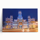 Black and white stretched canvas of Madrid cityscape, ideal for kitchen wall art or bedroom ambiance.