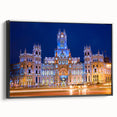 Black and white framed canvas of Madrid landscape in vintage poster style, ideal for bedroom wall art.