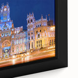 Framed canvas of a vintage-style Madrid landscape in muted earth tones, ideal for bedroom wall art.