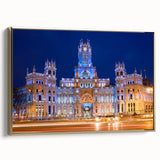 Framed canvas of a vintage-style Madrid landscape painting with black and colorful art, ideal for living room decor.