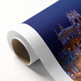 Art Deco poster of Madrid scenery on rolled canvas with vibrant colors, ideal for nursery wall art or dining room decor.
