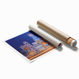 Extra large rolled print of Madrid scenery with vibrant floral elements, ideal for classy bathroom wall art.