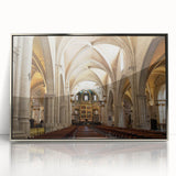 Mid-century modernist art depicting Valencia scenery in muted earth tones on a framed acrylic.