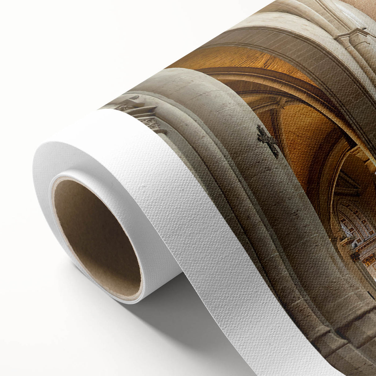 Art Deco style poster of Valencia scenery on rolled canvas, displaying muted earth tones, ideal for nursery wall art.